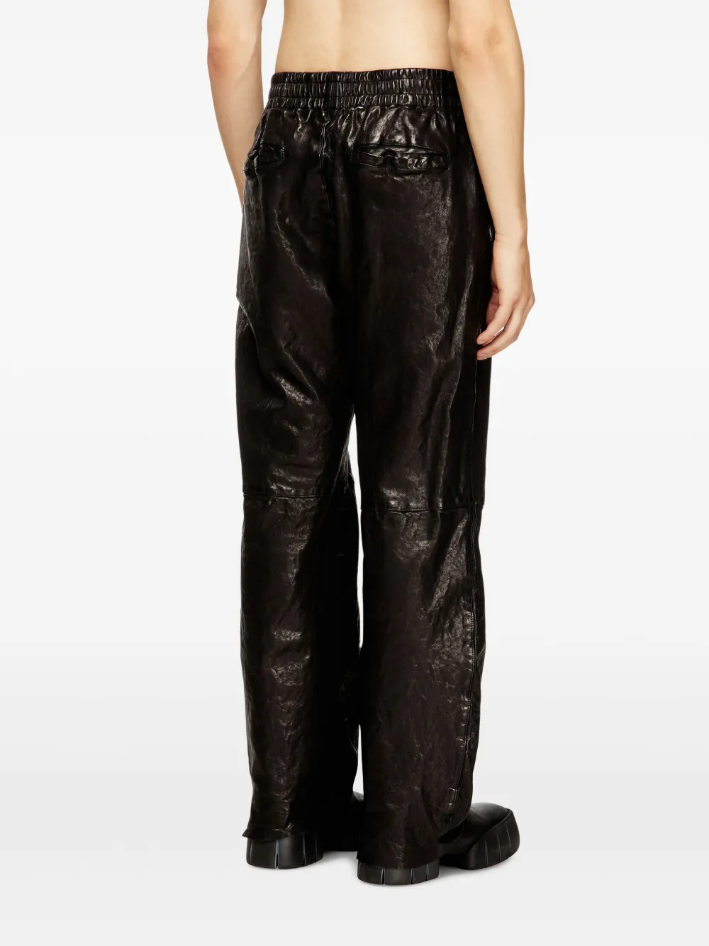 Diesel Leren broek met elastische taille Zwart