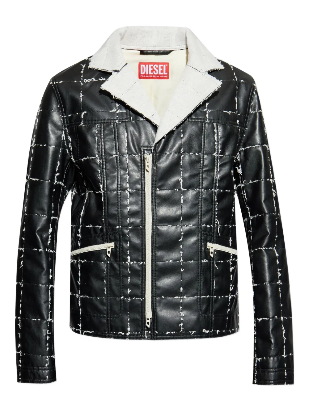 Diesel quilted panelled biker jacket - Nero