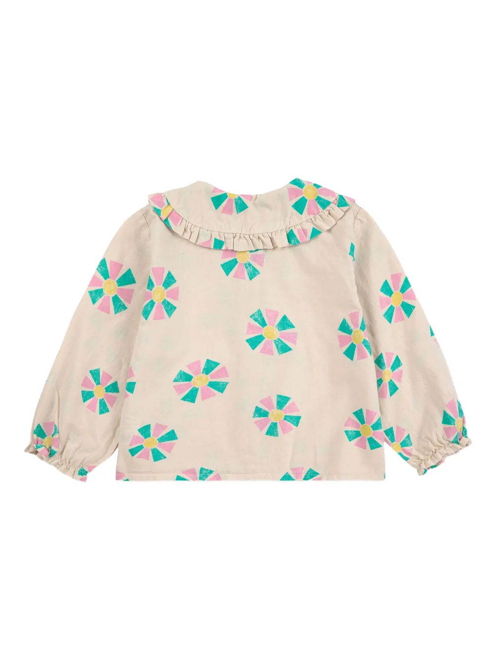 Bobo Choses Floral-print Ruffled-collar T-shirt In Neutral