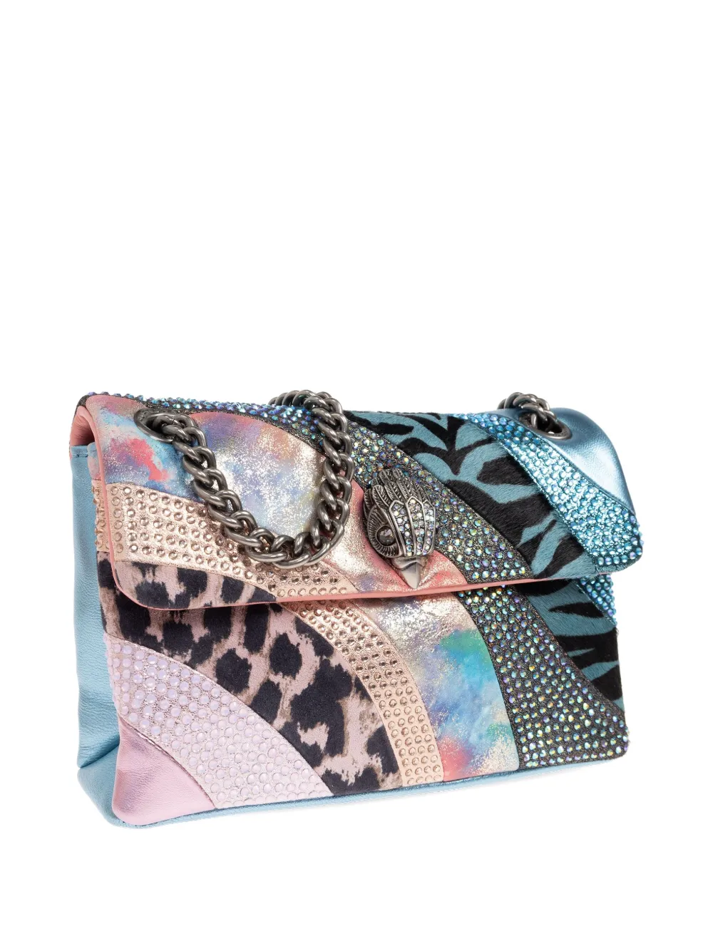 Kurt Geiger Patchwork Crystal-embellished Shoulder Bag In Pink