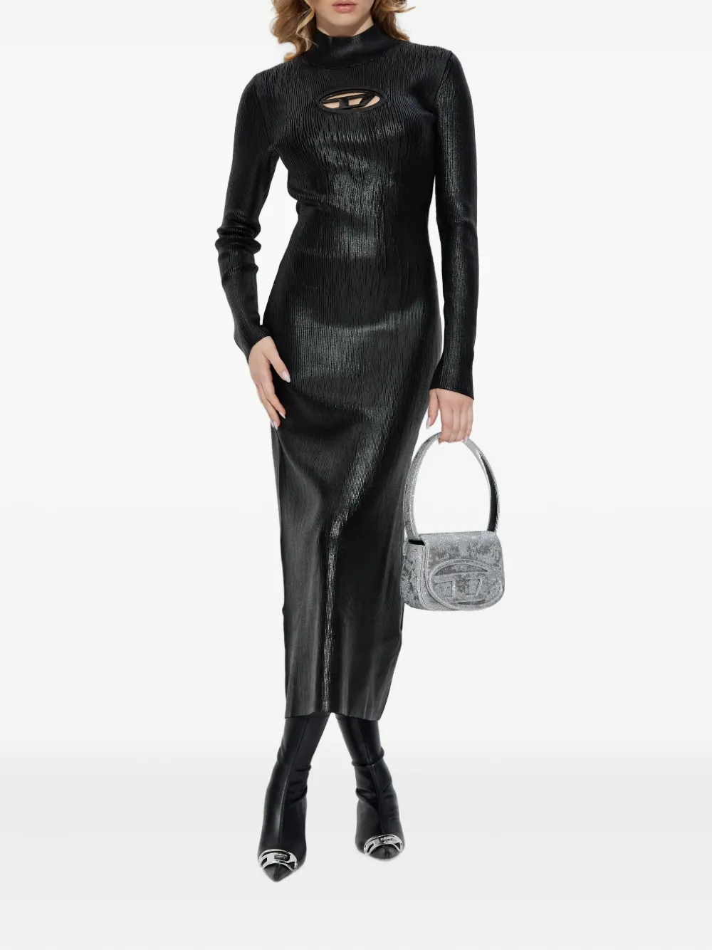 Diesel Logo-detail Ribbed Dress In Black