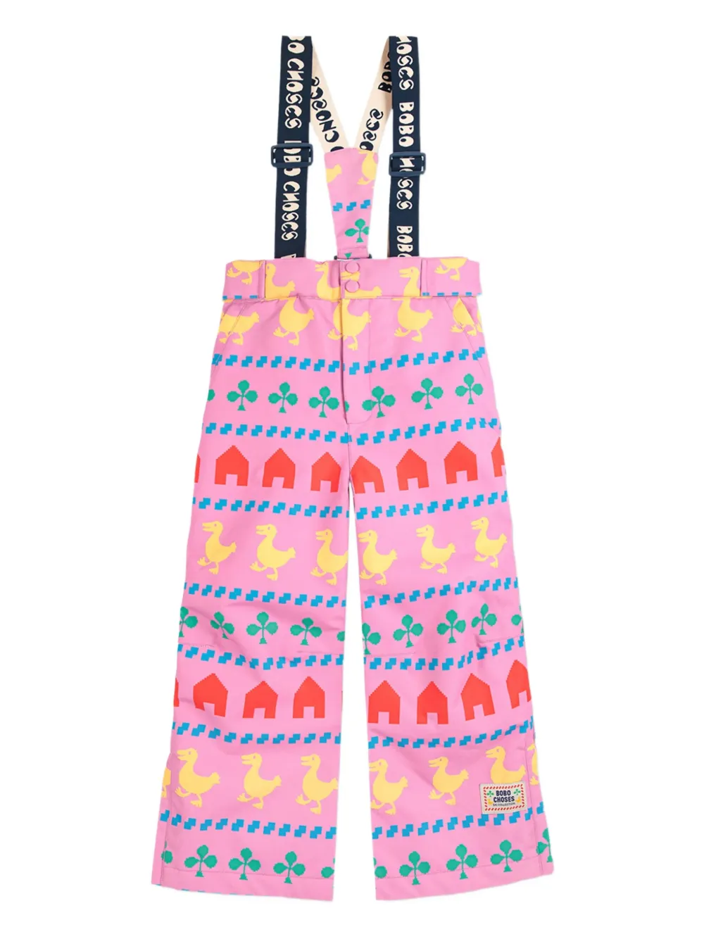 Bobo Choses duck-print suspender trousers | Pink | Image 1