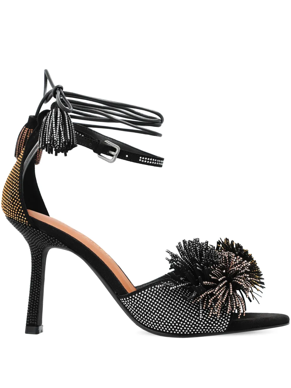 Kurt Geiger London 90mm Pom embellished ankle-tie sandals Black