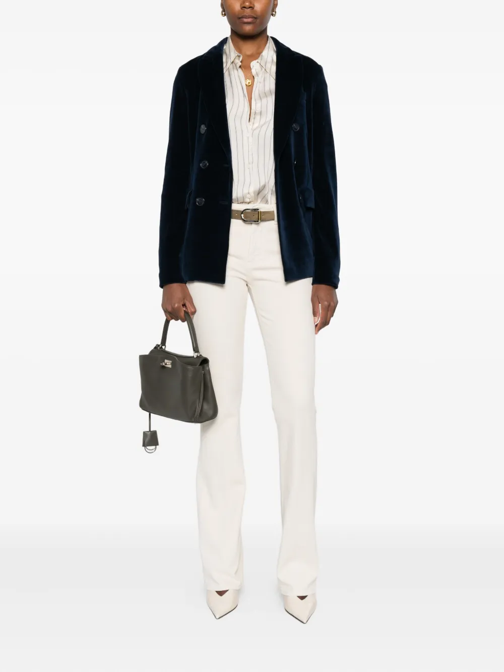 Ottod'ame Velvet Double-breasted Blazer In Blue