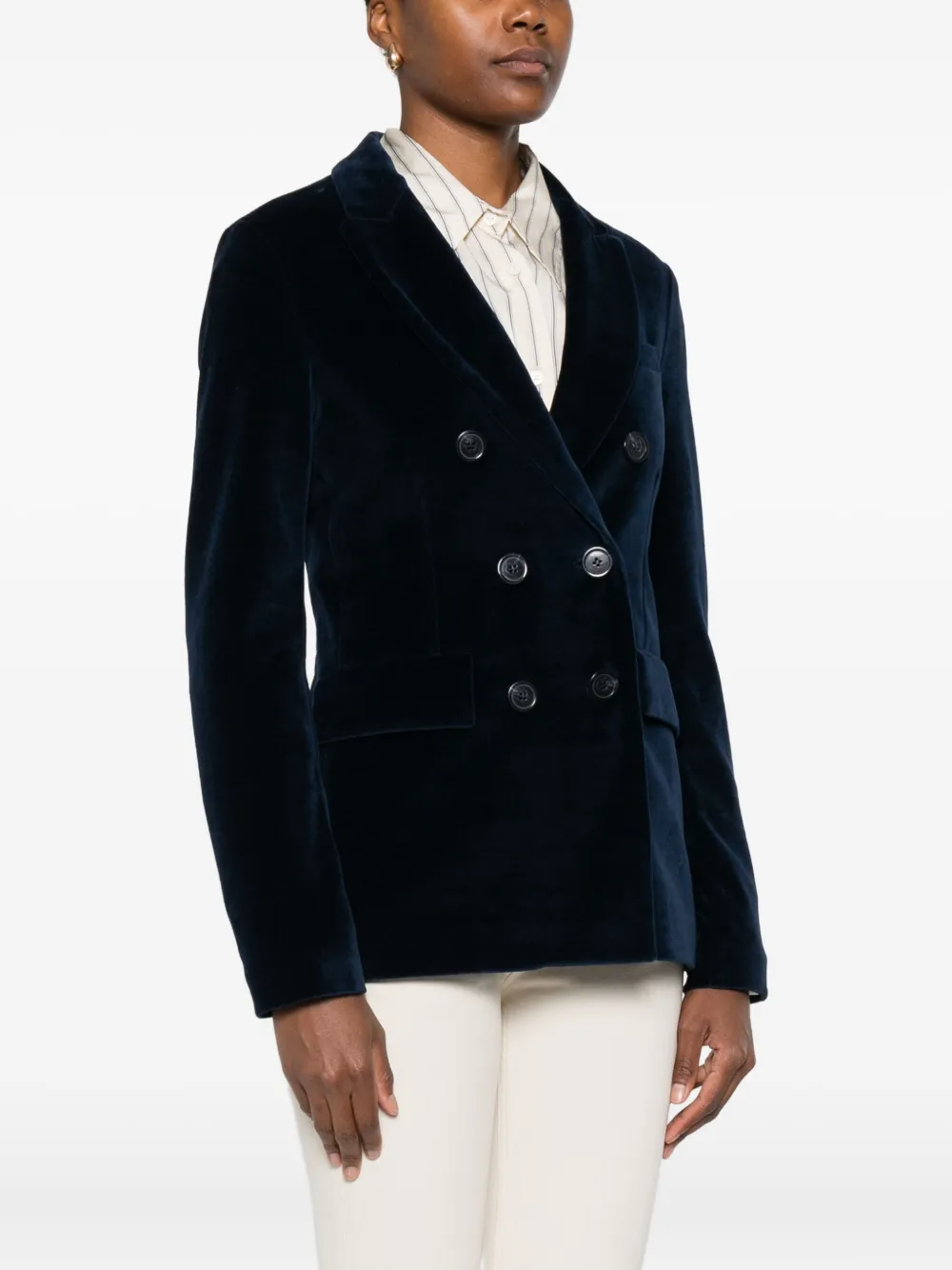 Ottod'ame Velvet Double-breasted Blazer In Blue