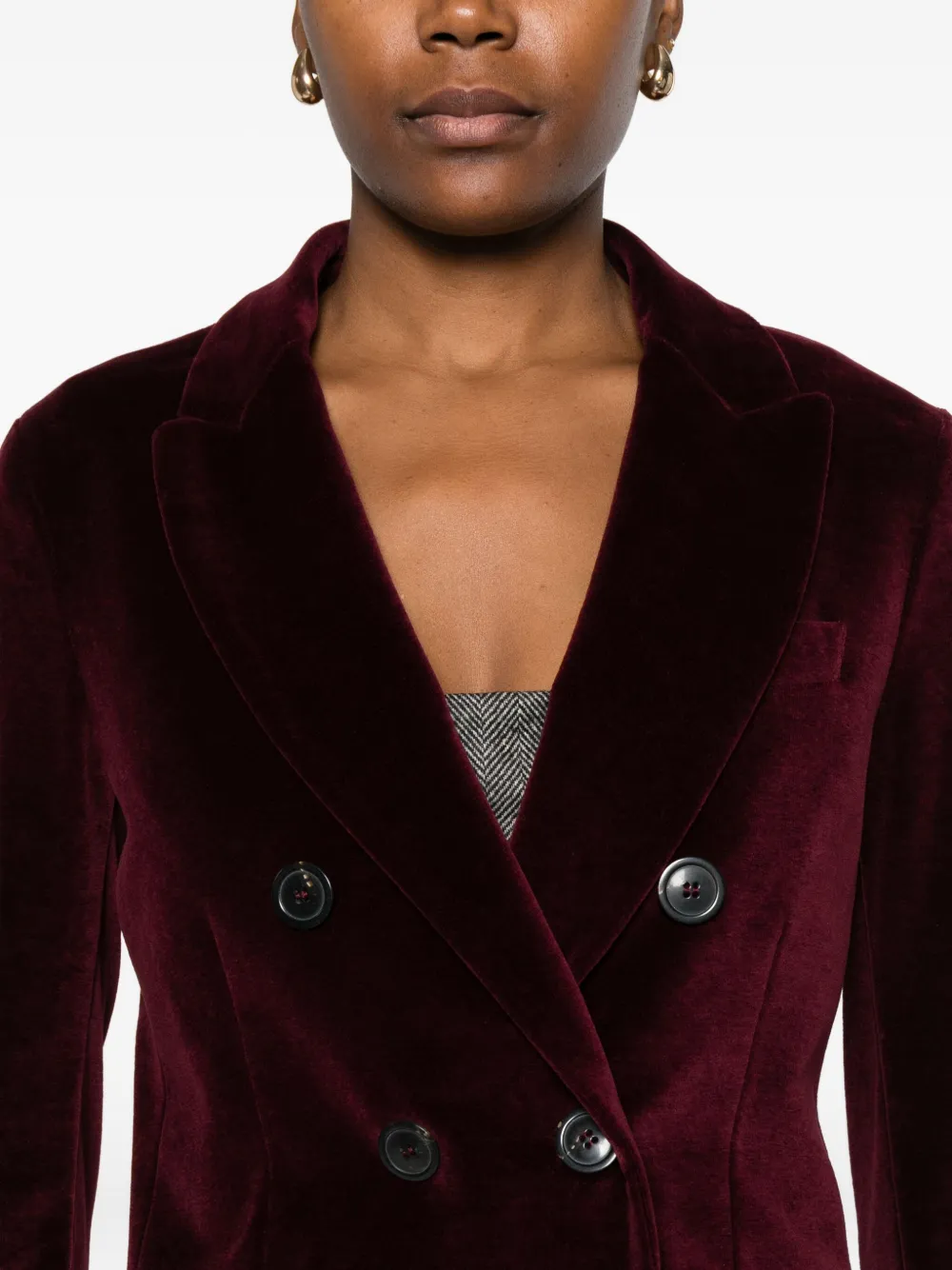 Ottod'ame Velvet Double-breasted Jacket In Burgundy