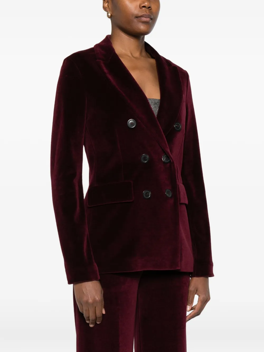 Ottod'ame Velvet Double-breasted Jacket In Burgundy