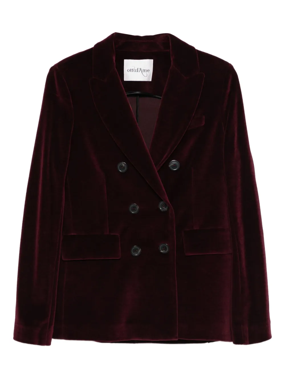 Ottod'ame Velvet Double-breasted Jacket In Burgundy