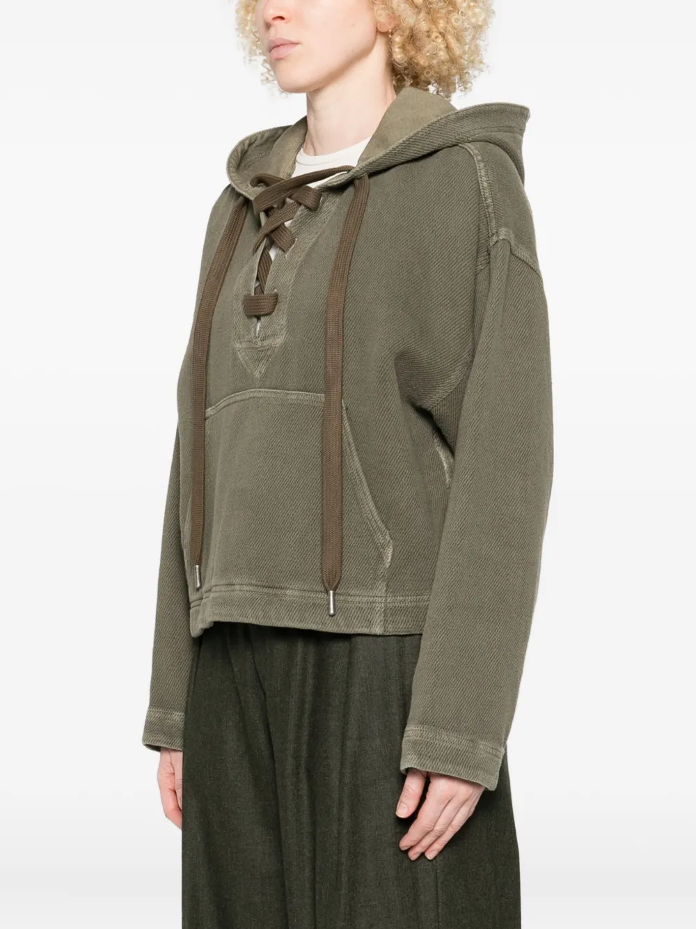 Golden Goose Hooded Sweatshirt With Lace-up Detail In Green