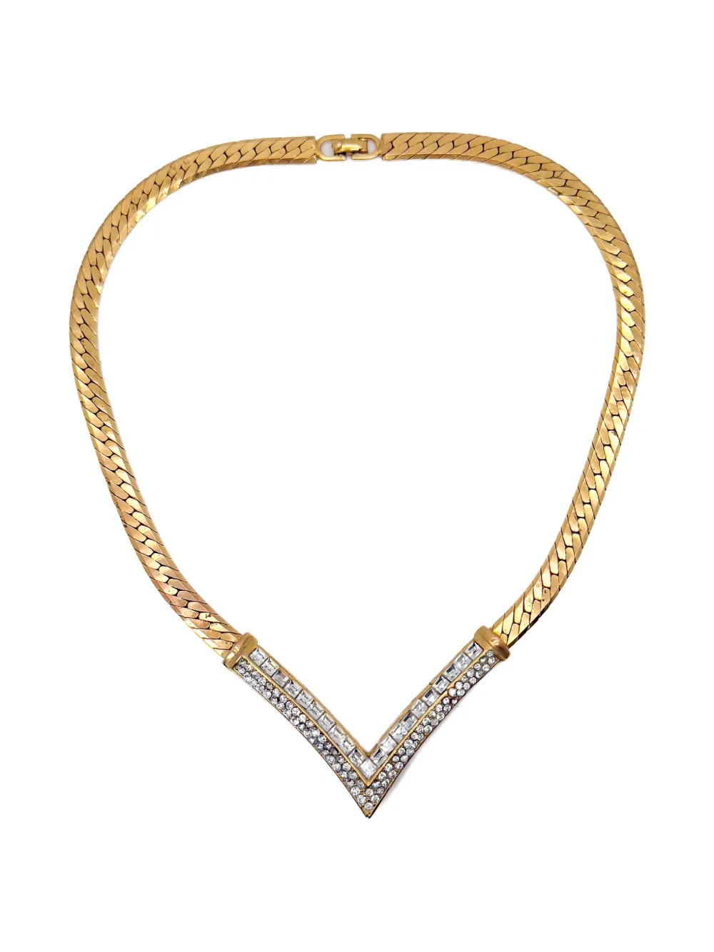 Christian Dior Pre-Owned 1980s V crystal-embellished necklace - Gold