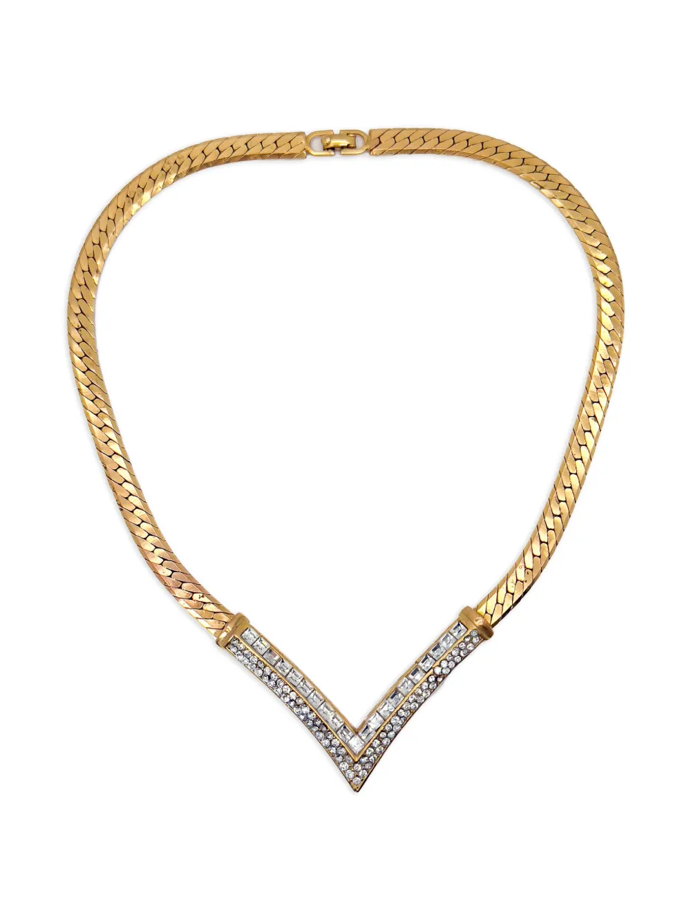 Christian Dior Pre-Owned 1980s Vクリスタル ネックレス - ゴールドトーン Christian Dior Pre-Owned 1980s Vクリスタル ネックレス - ゴールドトーン