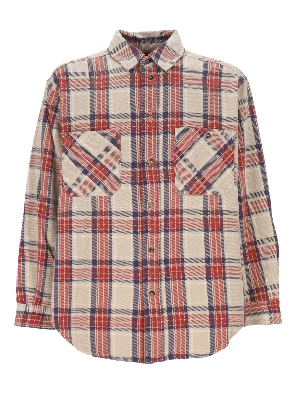 Haikure checked-pattern chest-pocket shirt Beige