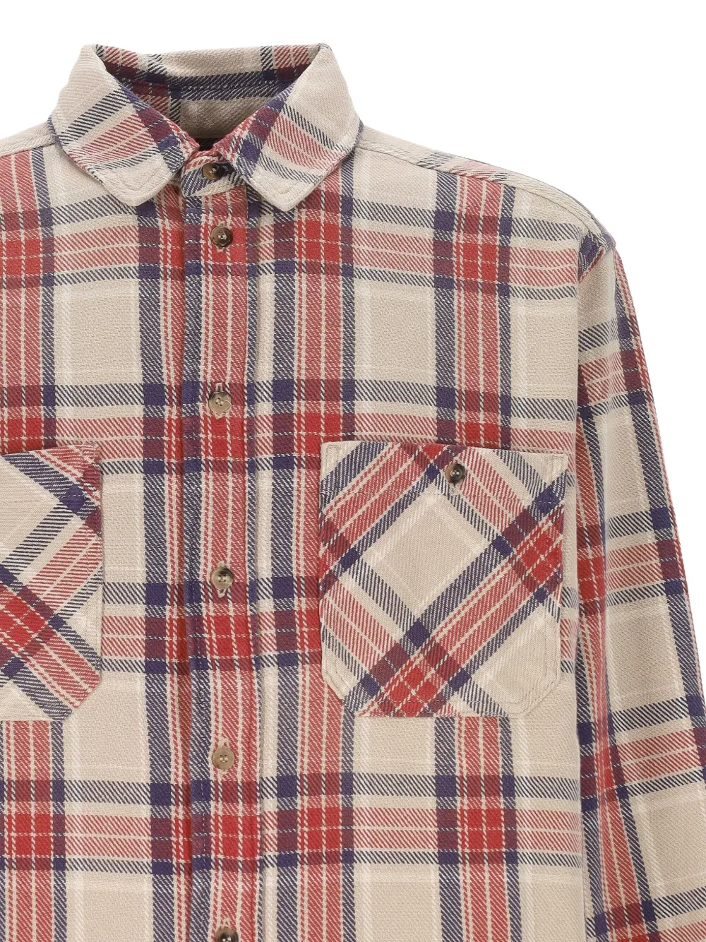 Haikure checked-pattern chest-pocket shirt Beige