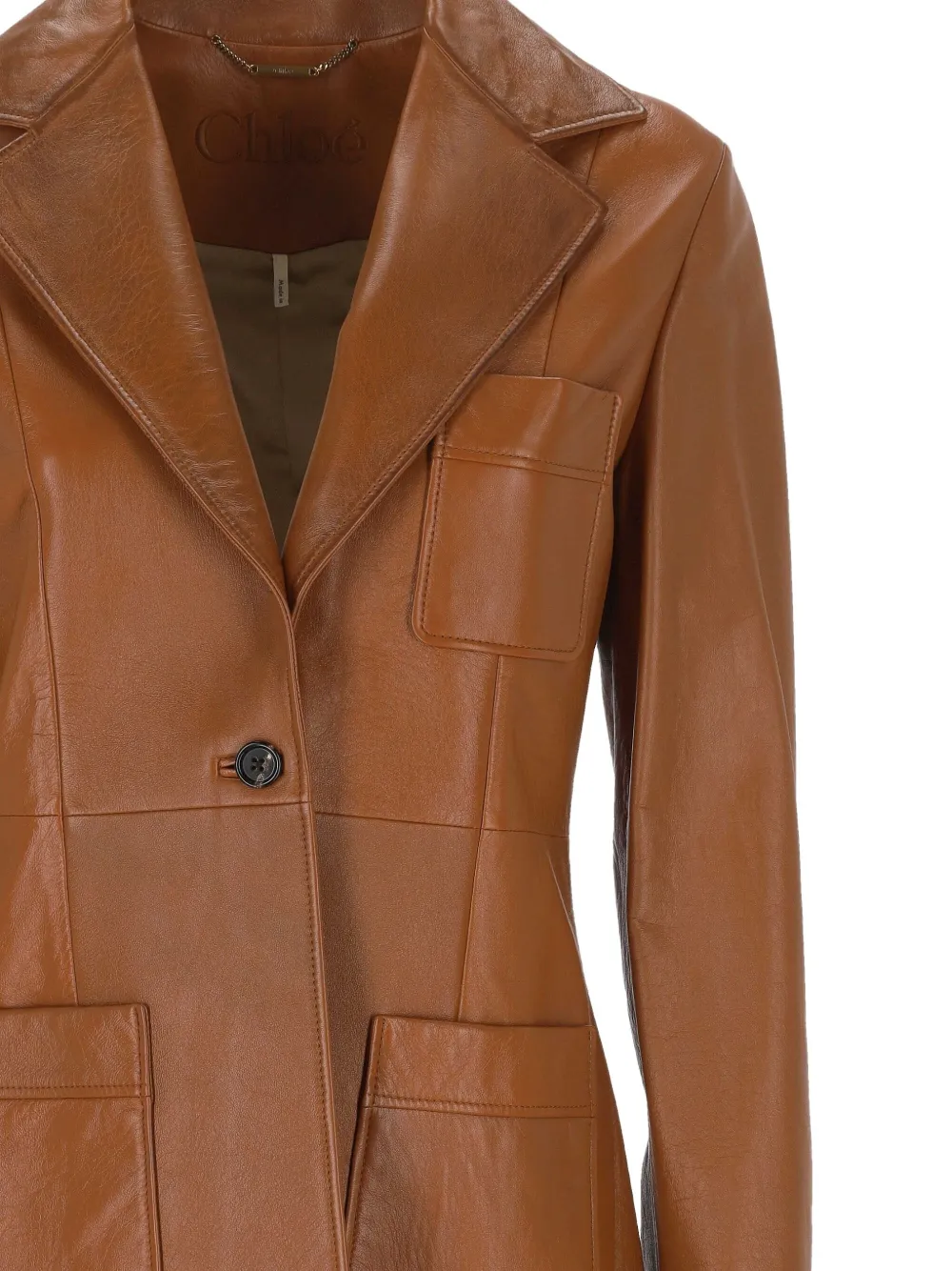 Chloé Structured Leather Blazer Notched Lapel In Brown