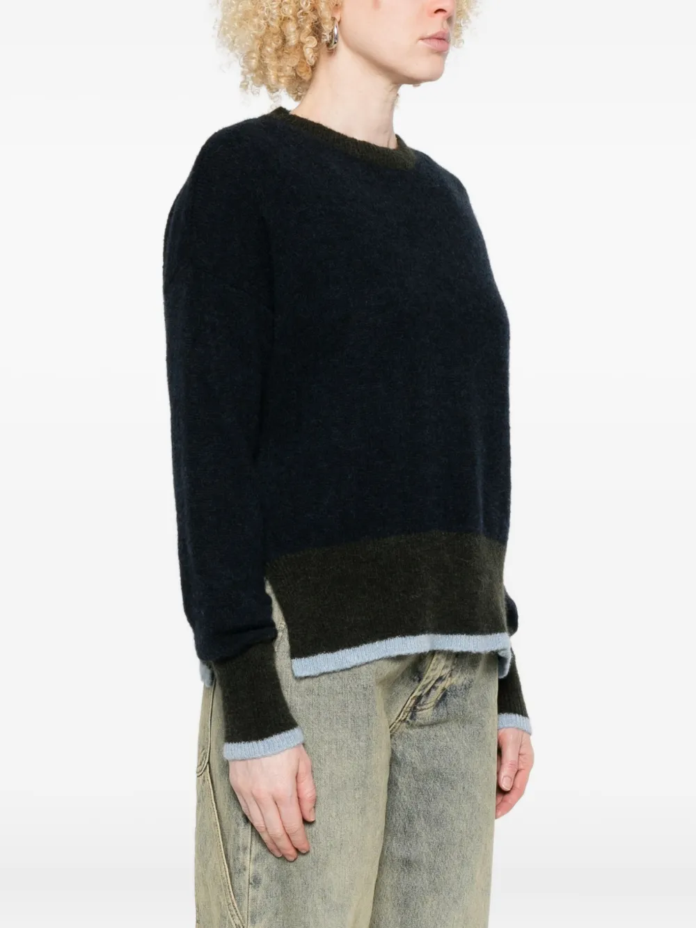 Why Ci Crew-neck Panelled Sweater In Blue