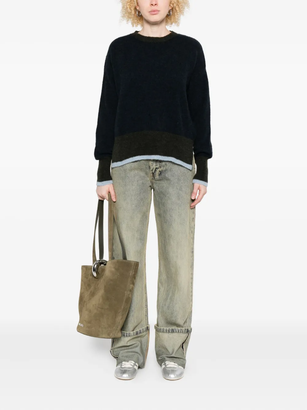Why Ci Crew-neck Panelled Sweater In Blue
