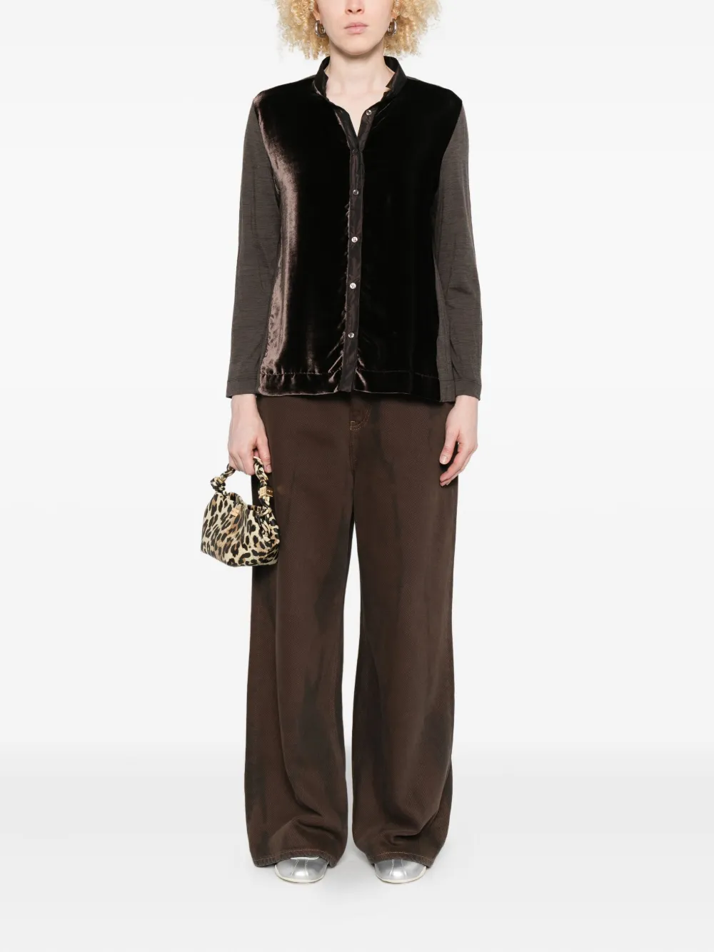 Why Ci Fluwelen blouse met vlakken - Bruin