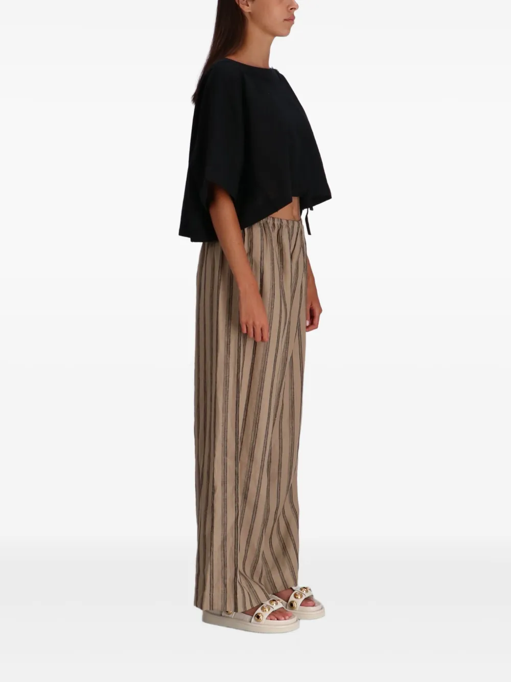 STAUD Bonfire gestreepte linnen broek Bruin