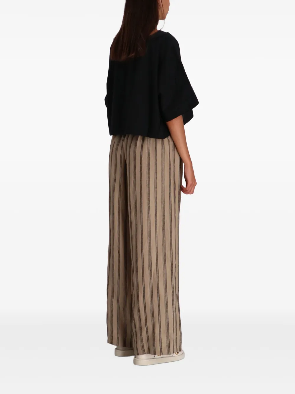 STAUD Bonfire gestreepte linnen broek Bruin