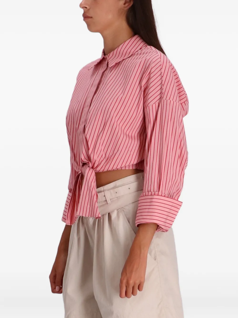 Staud Lisa Striped Tie-front Shirt In Pink