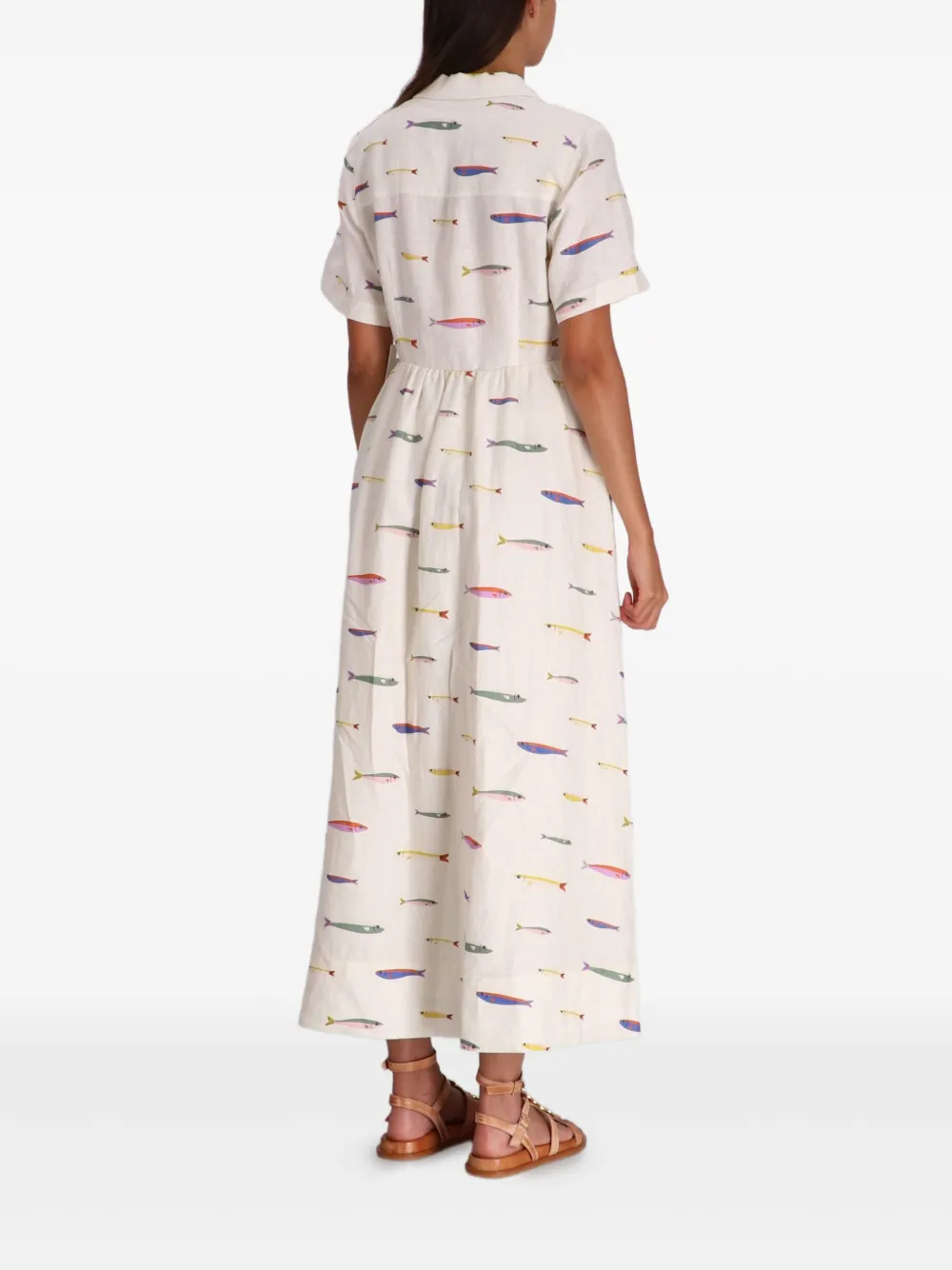 Staud Meryl Printed Linen Shirt Dress In White