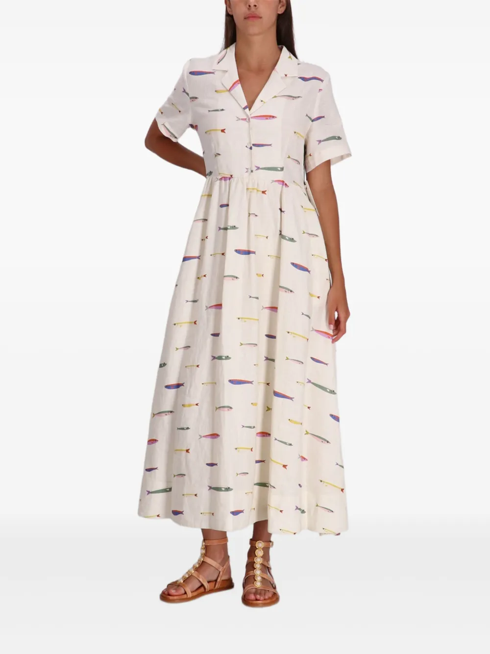 STAUD Meryl linnen maxi-blousejurk - Beige
