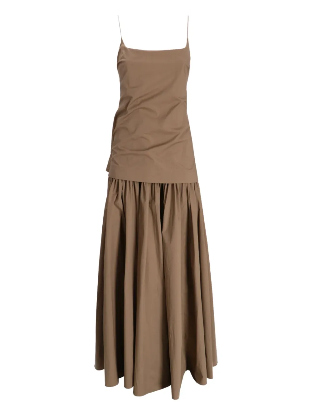 STAUD gathered-skirt slip midi day dress | Brown | Image 1