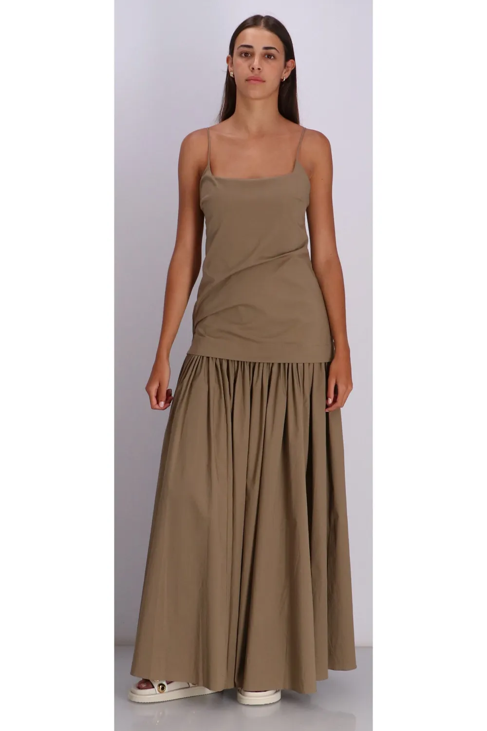 STAUD Midi-jurk met gesmockte rok - Bruin