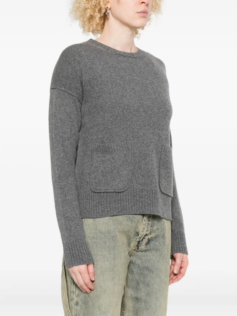 Why Ci Round-neck Pocket Sweater In Gray