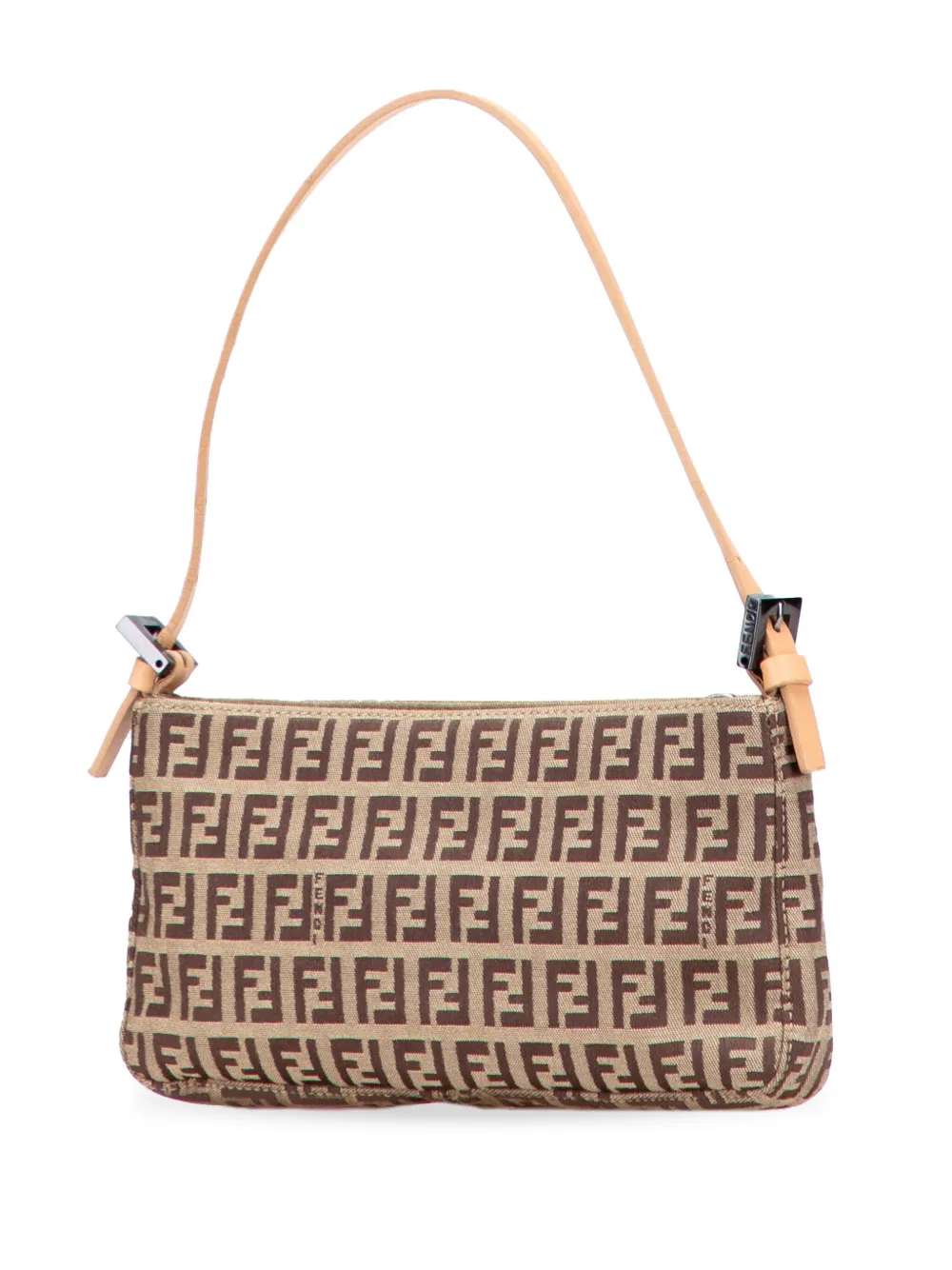 Pre-owned Fendi 2000-2010 Zucchino Canvas Pochette Shoulder Bag In Brown