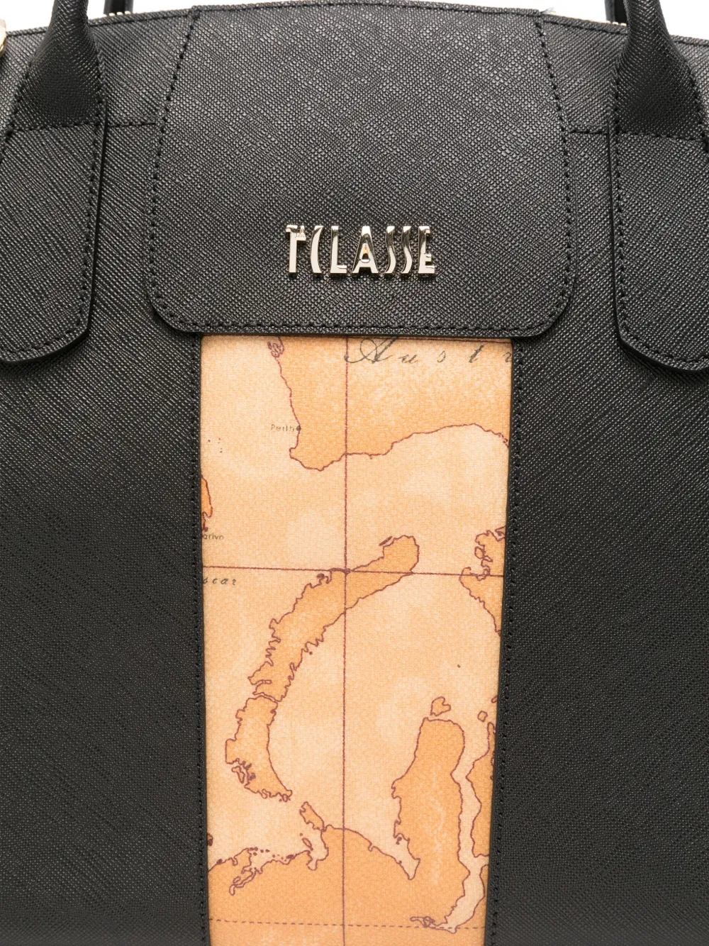 Alviero Martini 1° Classe Map-detail Leather Tote Bag In Black