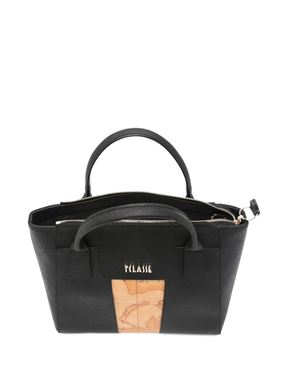 Alviero Martini 1° Classe Map-detail Leather Tote Bag In Black