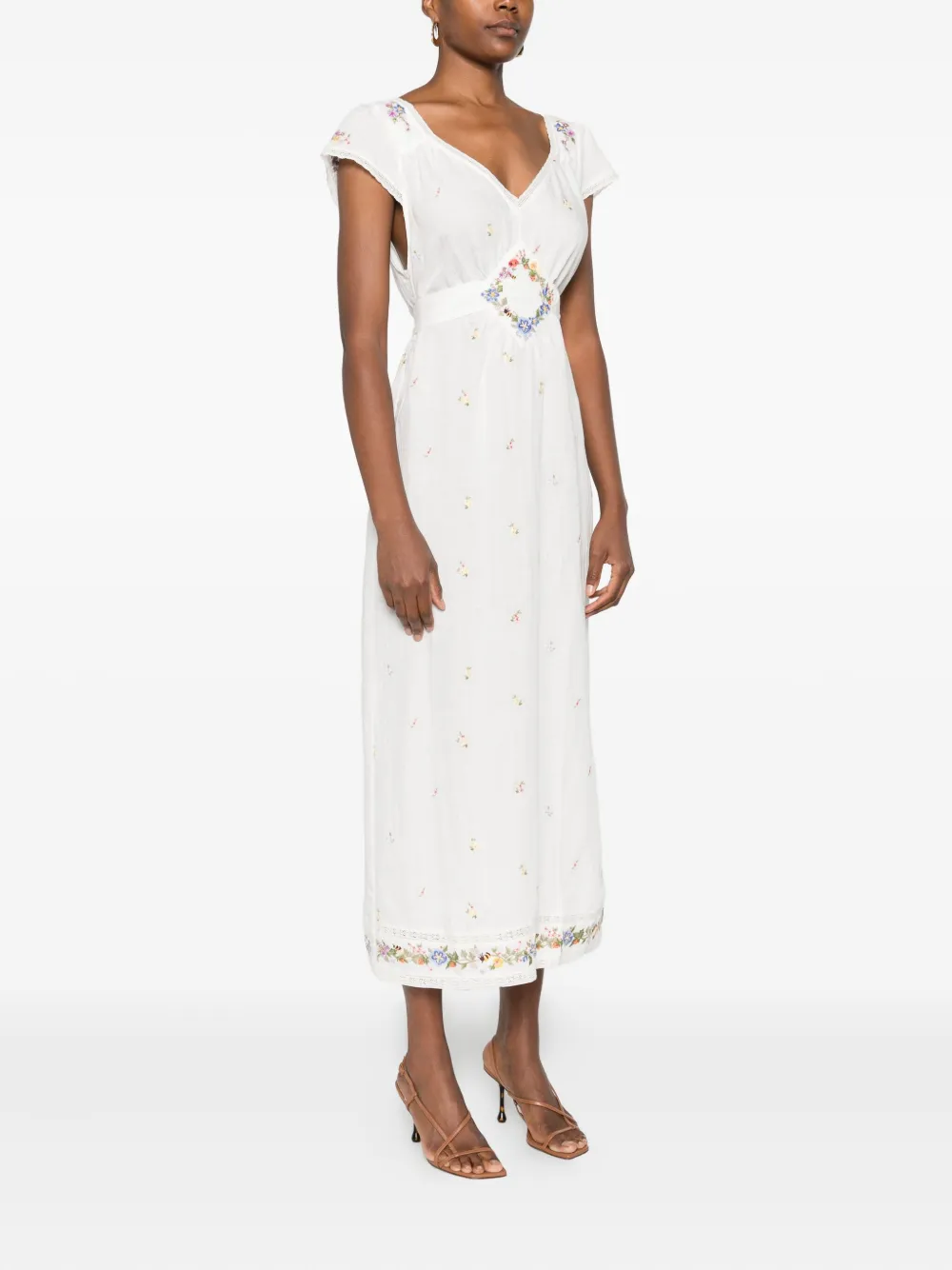 Rixo London Carey Midikleid Mit Blumenstickerei In White