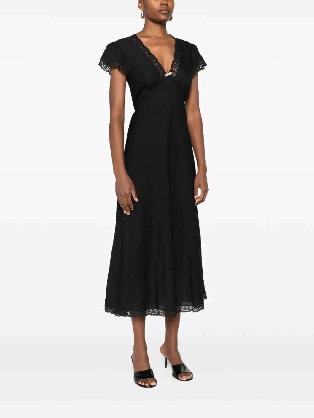 Rixo London Midikleid Mit Spitzenbesatz In Black
