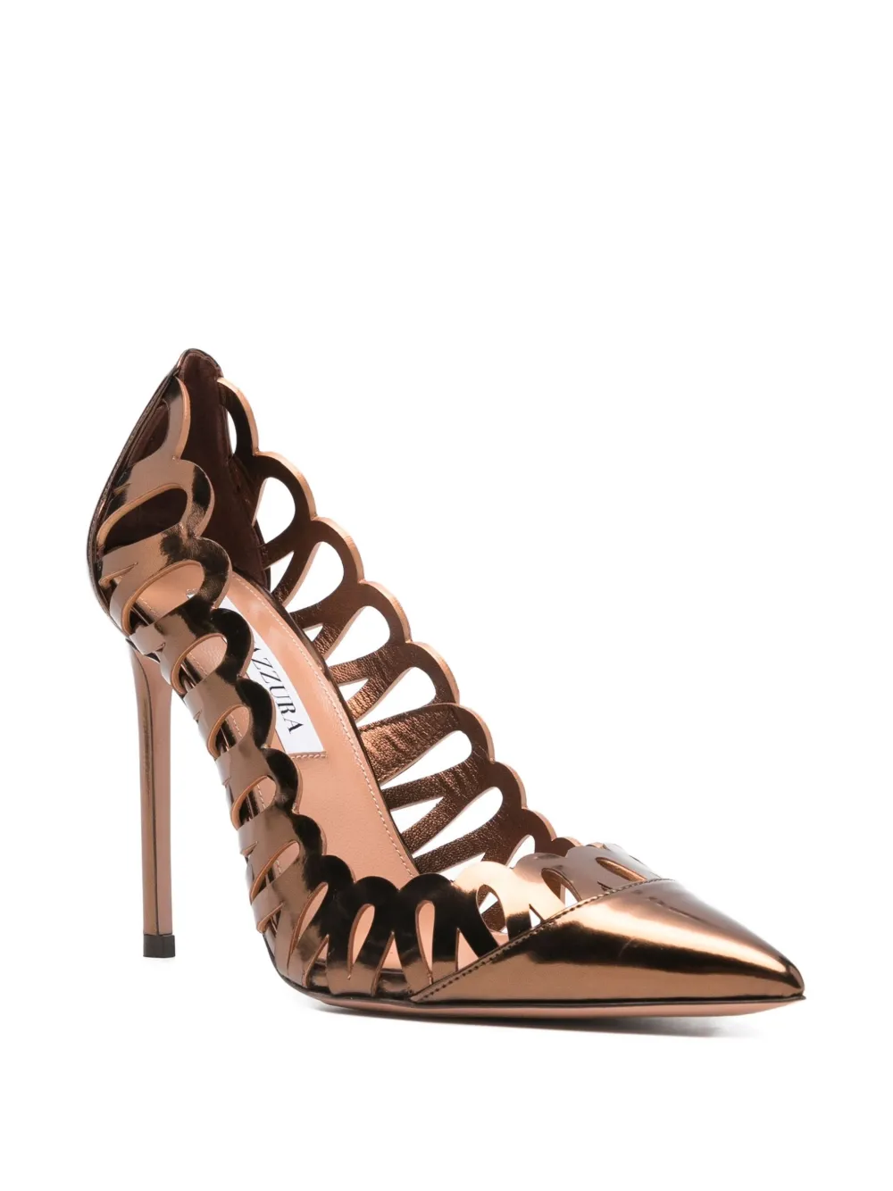 Aquazzura 105mm Peep metallic cut-out pumps Brown