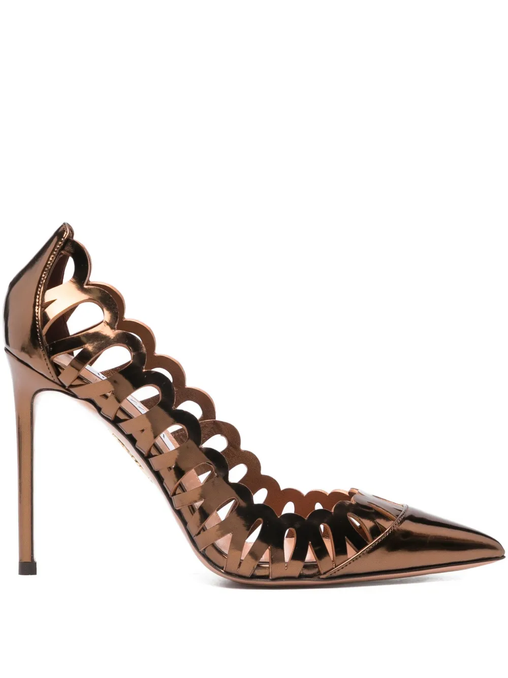 Aquazzura 105mm Peep metallic cut-out pumps Brown