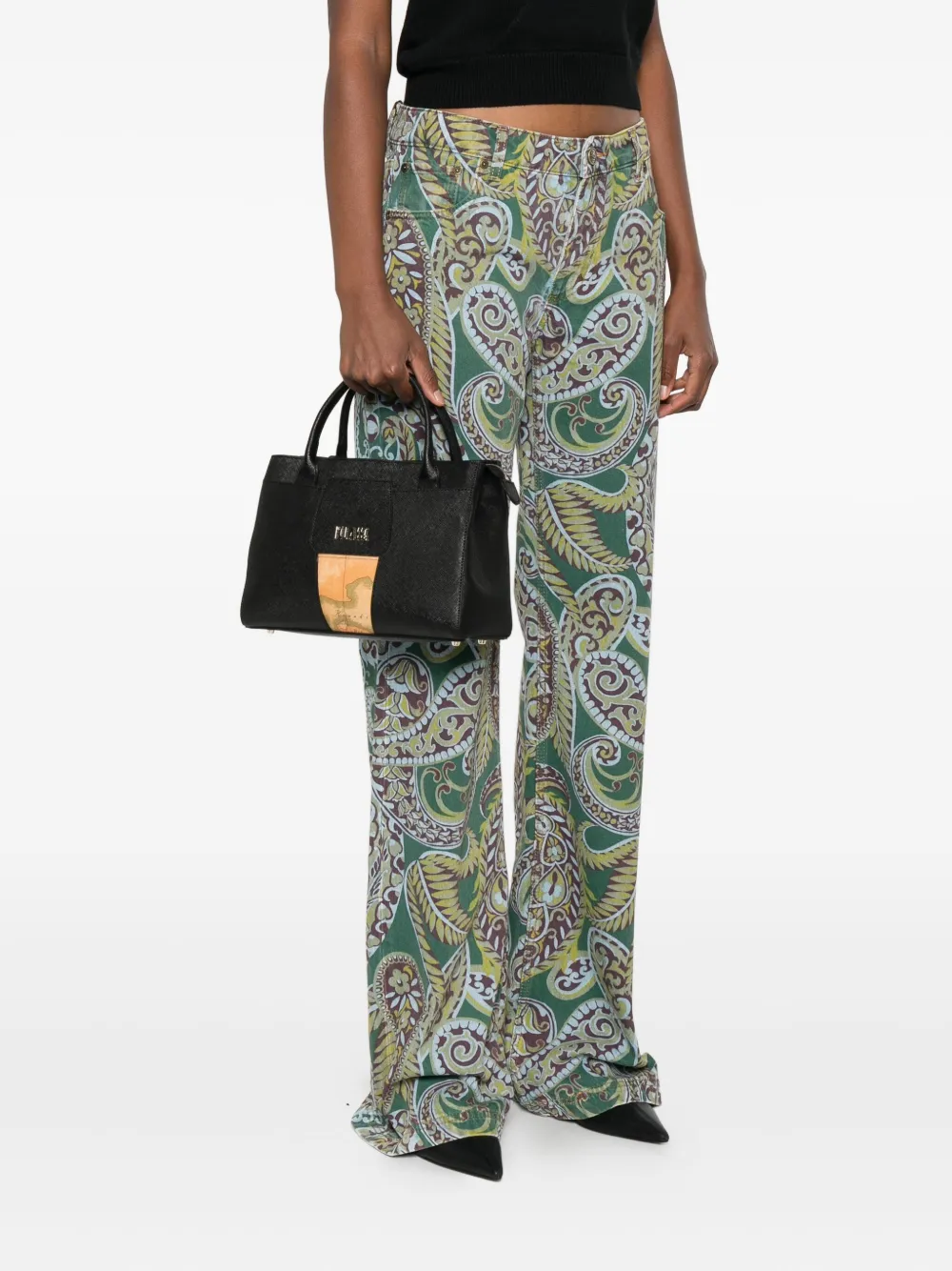 ALVIERO MARTINI 1° CLASSE Leren shopper met kaartdetail - Zwart