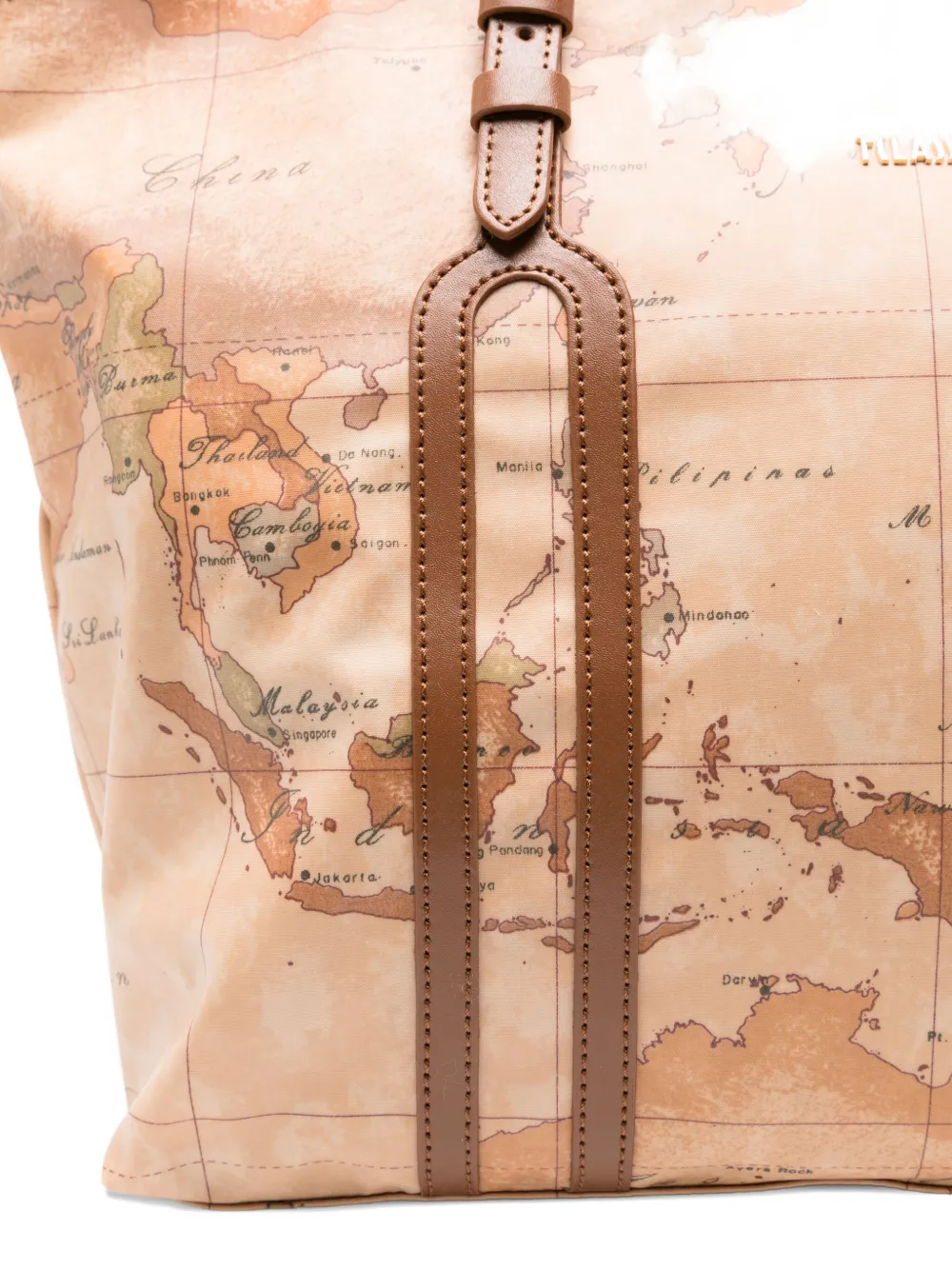 Alviero Martini 1° Classe Map-print Leather Tote Bag In Brown
