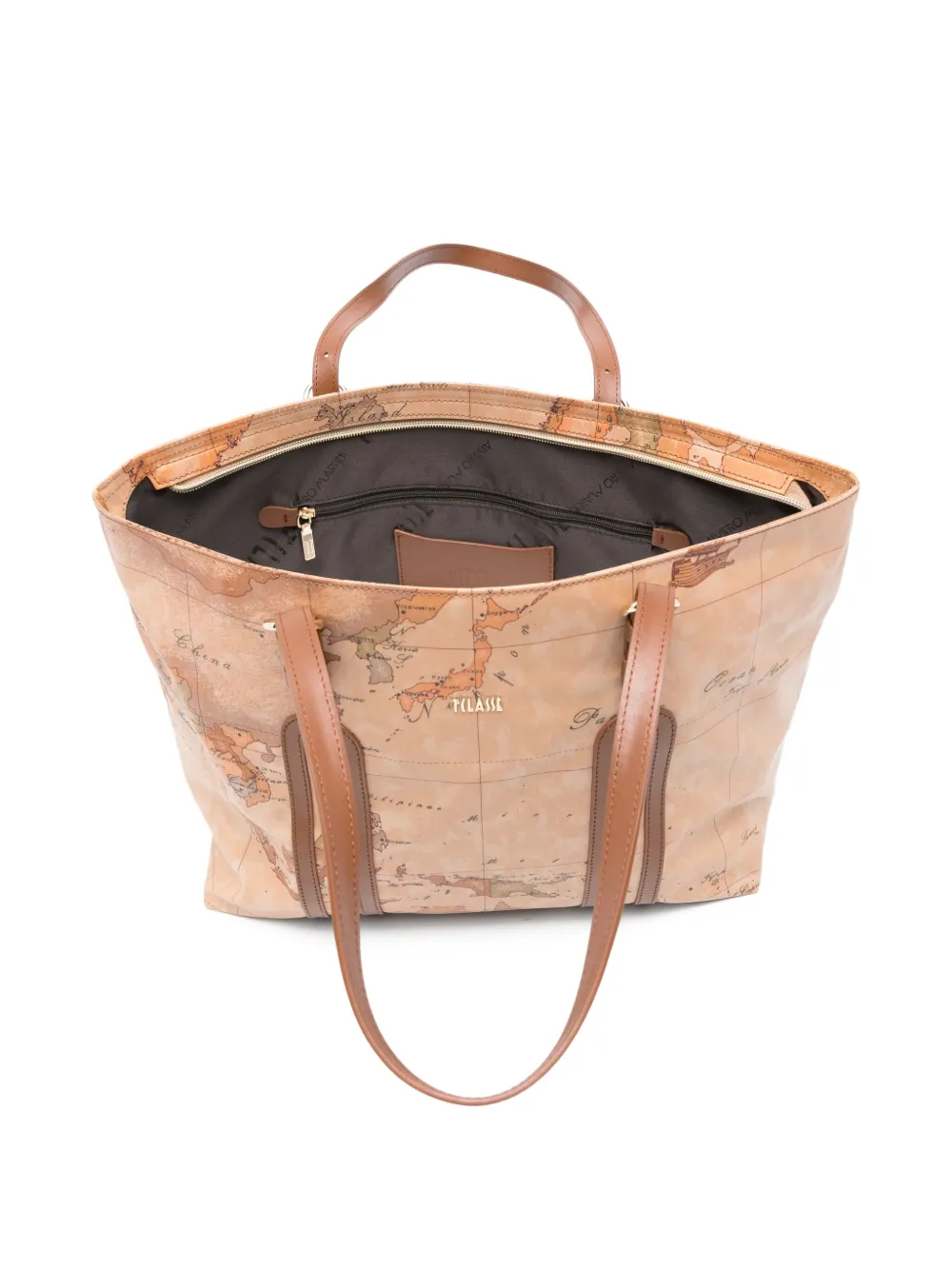 Alviero Martini 1° Classe Map-print Leather Tote Bag In Brown