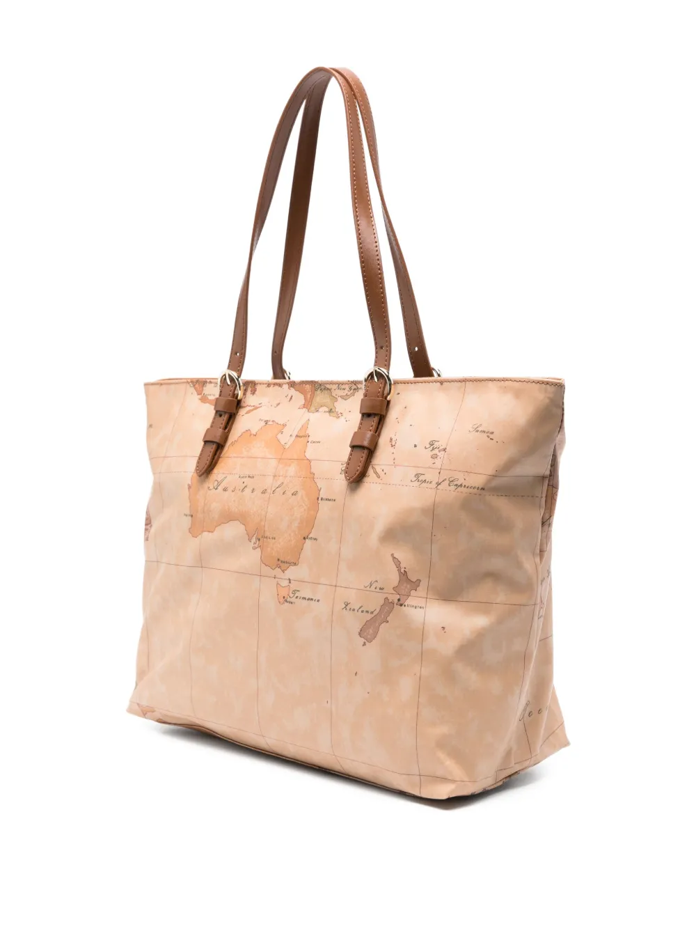 Alviero Martini 1° Classe Map-print Leather Tote Bag In Brown