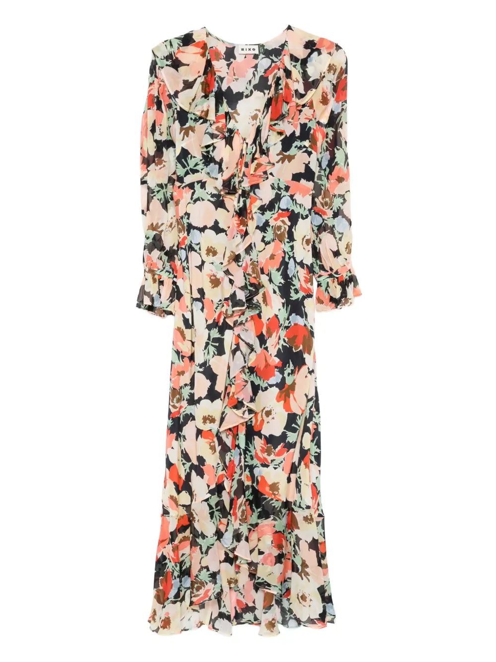 Rixo Gracye ruffle-detail floral midi dress | Neutrals | Image 1