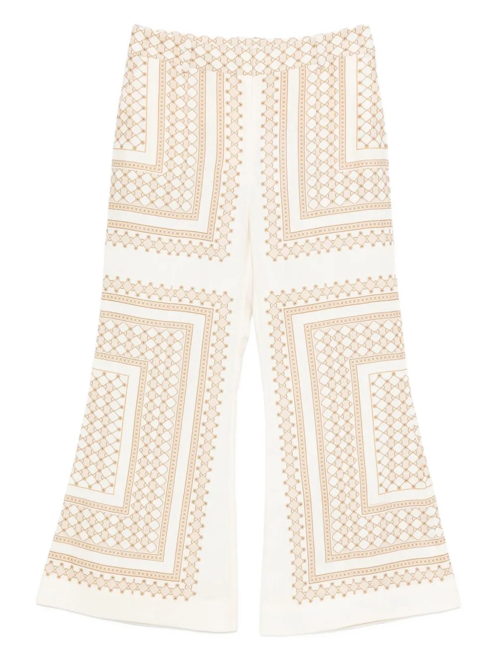 Zimmermann Womens Cream Geo Print Crop-leg Flared Linen Trousers In Multi