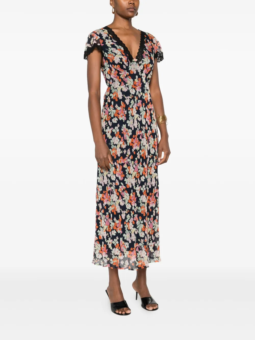 Rixo London Clarice Georgette-midikleid Mit Spitzenbesatz In Black
