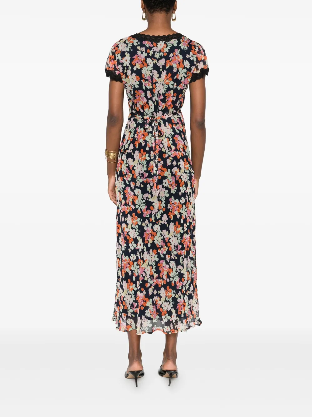 Rixo London Clarice Georgette-midikleid Mit Spitzenbesatz In Black