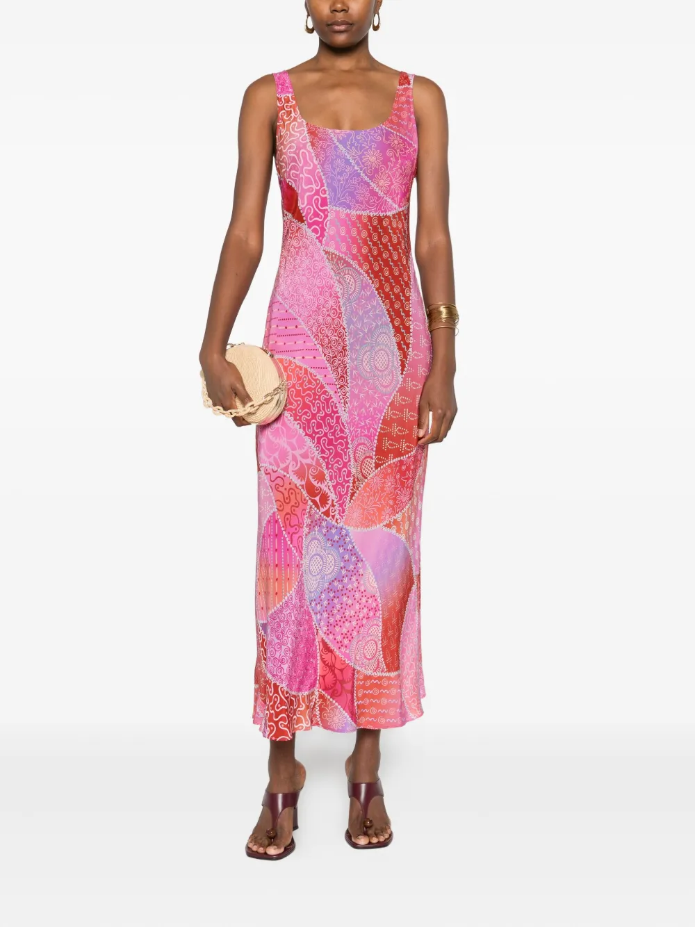 Rixo Midi-jurk met halternek en patchwork - Roze