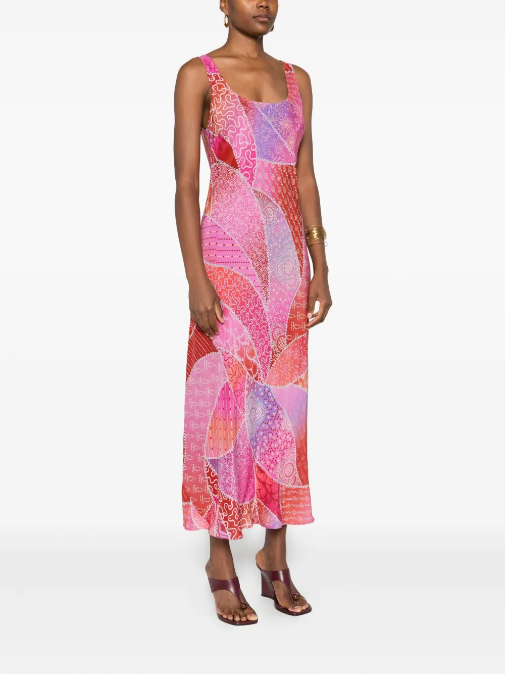 Rixo Midi-jurk met halternek en patchwork Roze