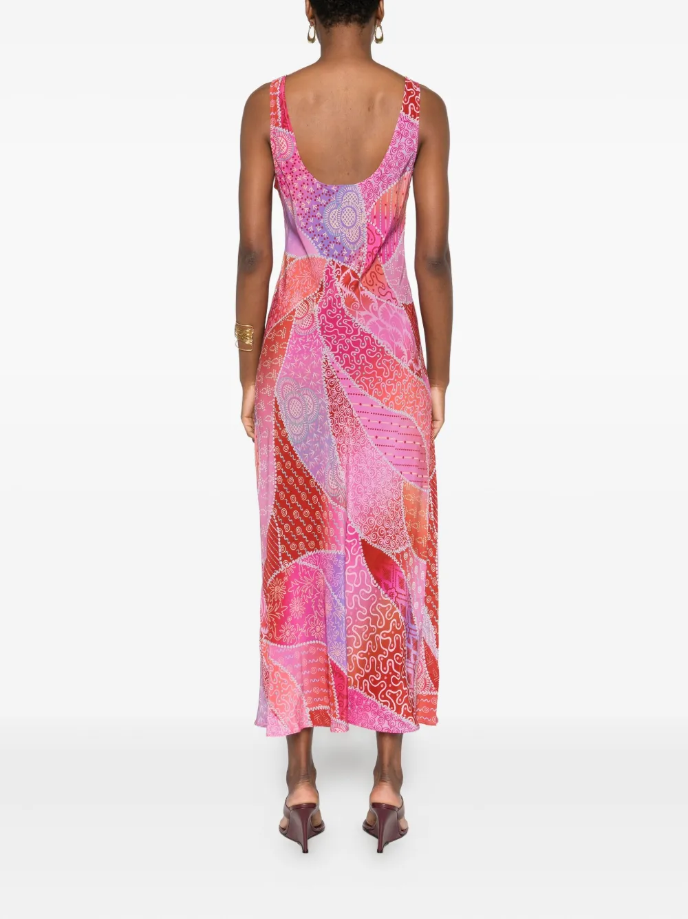 Rixo Midi-jurk met halternek en patchwork Roze