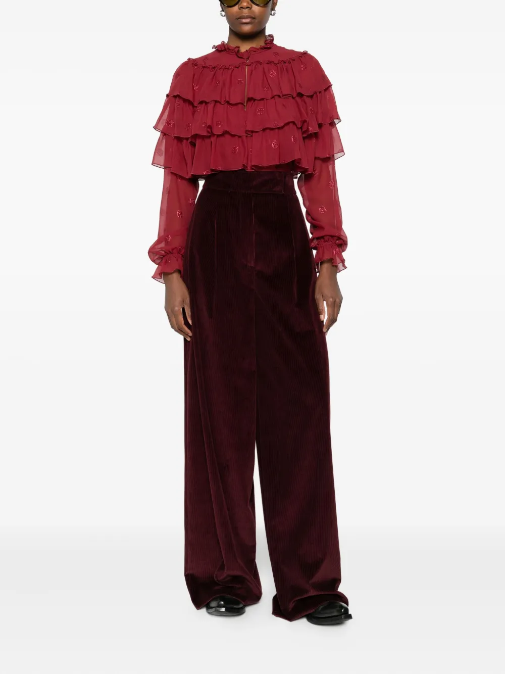 ETRO Blouse met glitter stippen en ruches - Rood