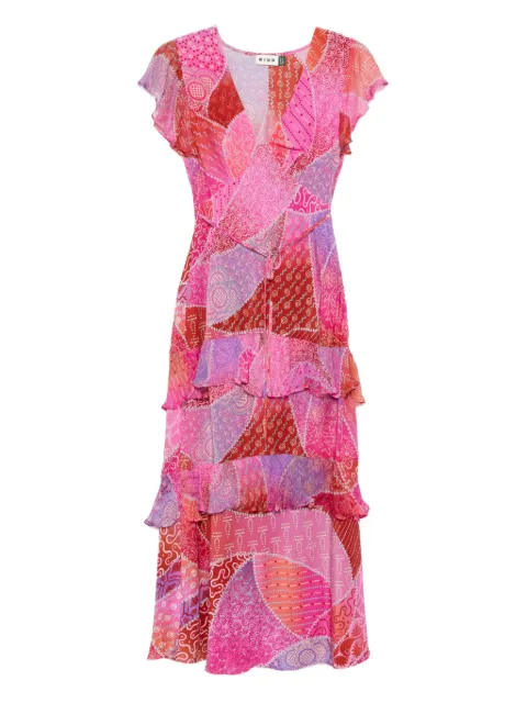 Rixo patchwork ruffled midi dress