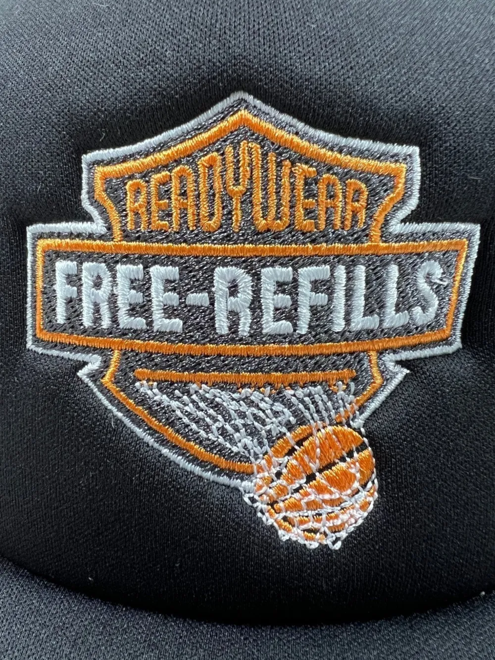 Free Refills Harley Embroidered-logo Trucker Cap In Black